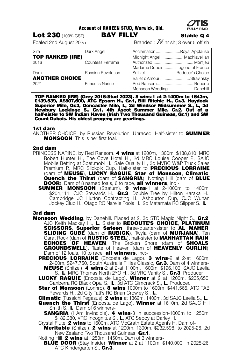 Pedigree - Lot 230