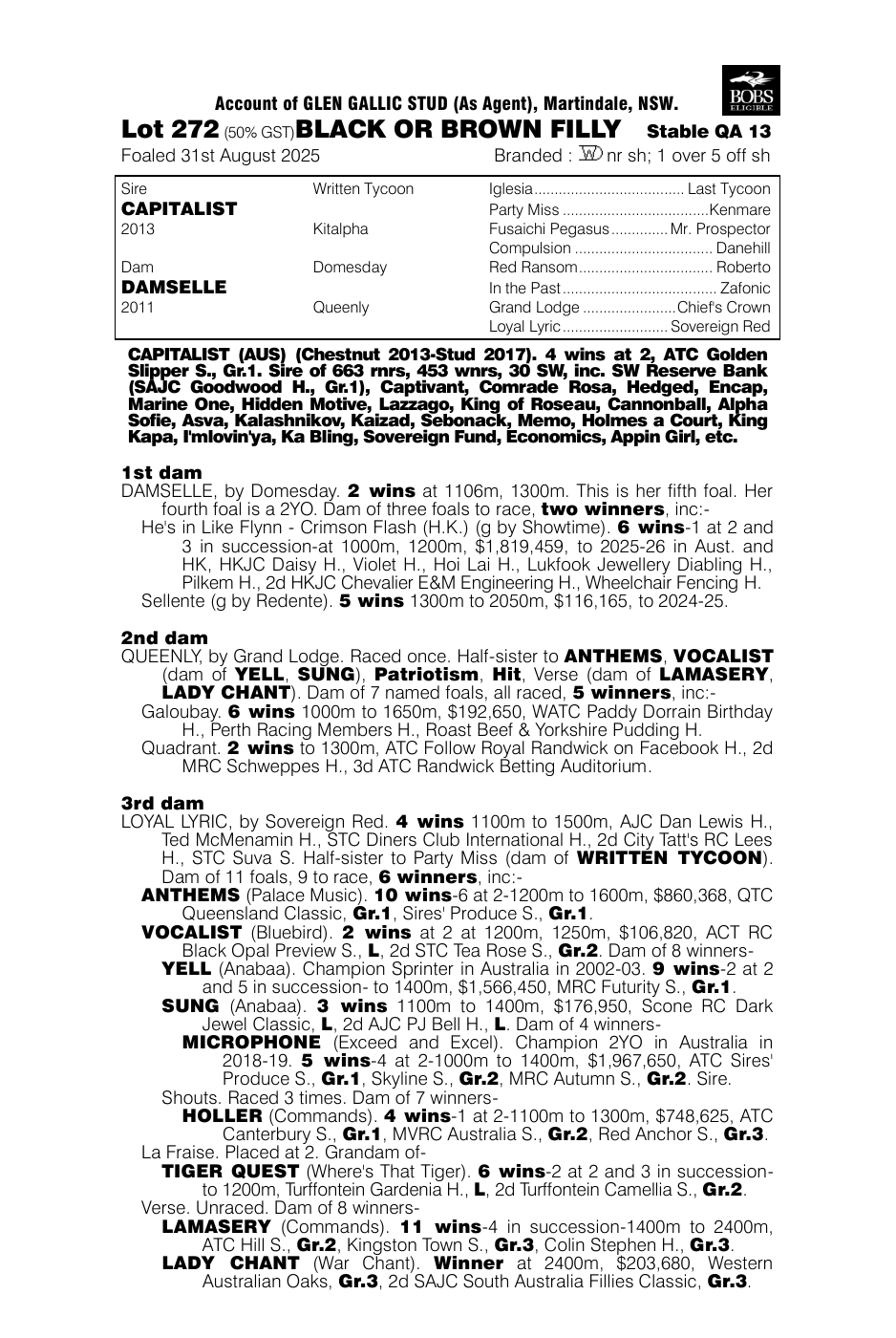 Pedigree - Lot 272
