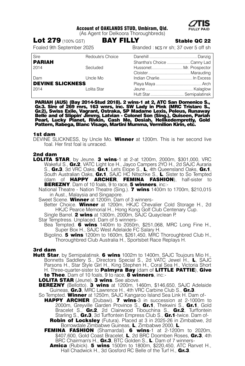 Pedigree - Lot 279