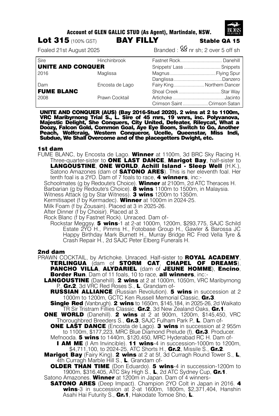 Pedigree - Lot 315