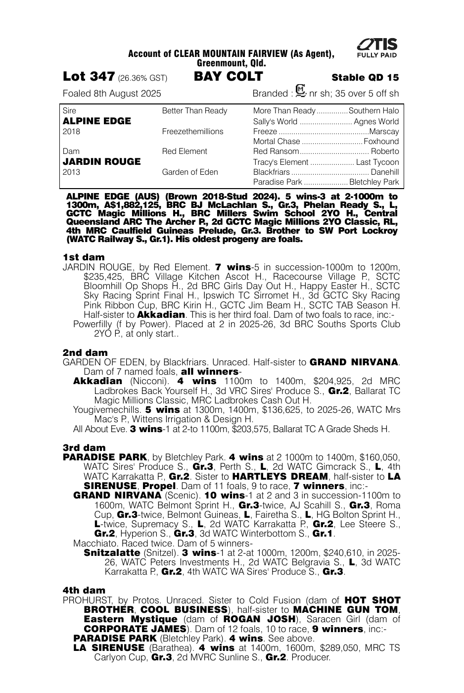 Pedigree - Lot 347
