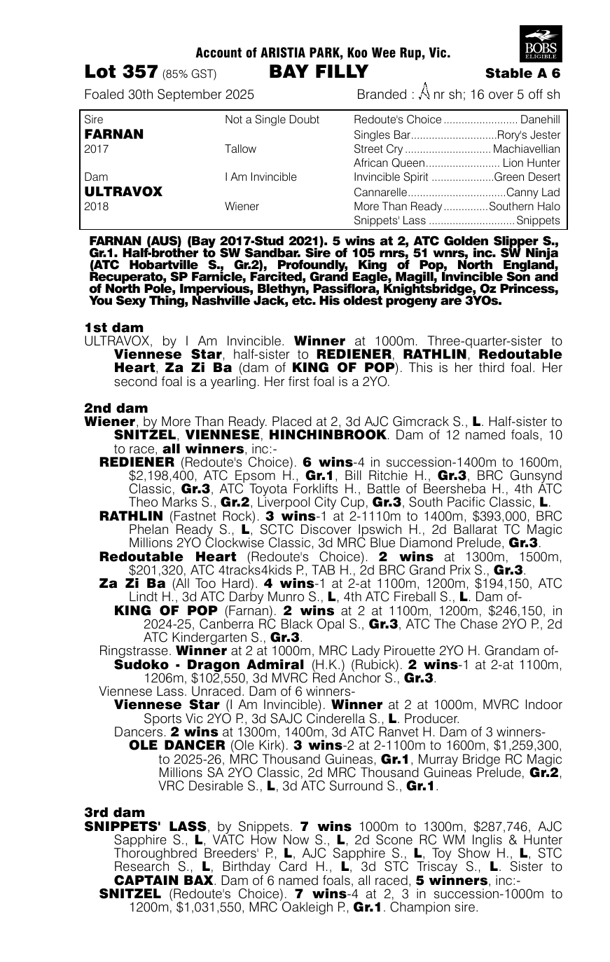Pedigree - Lot 357