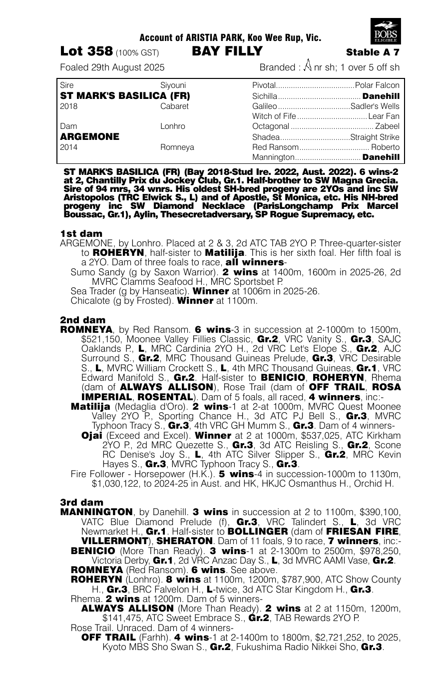 Pedigree - Lot 358
