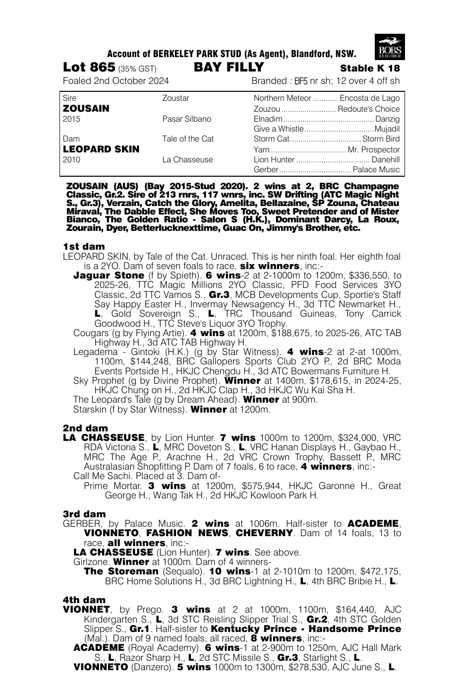Pedigree - Lot 865