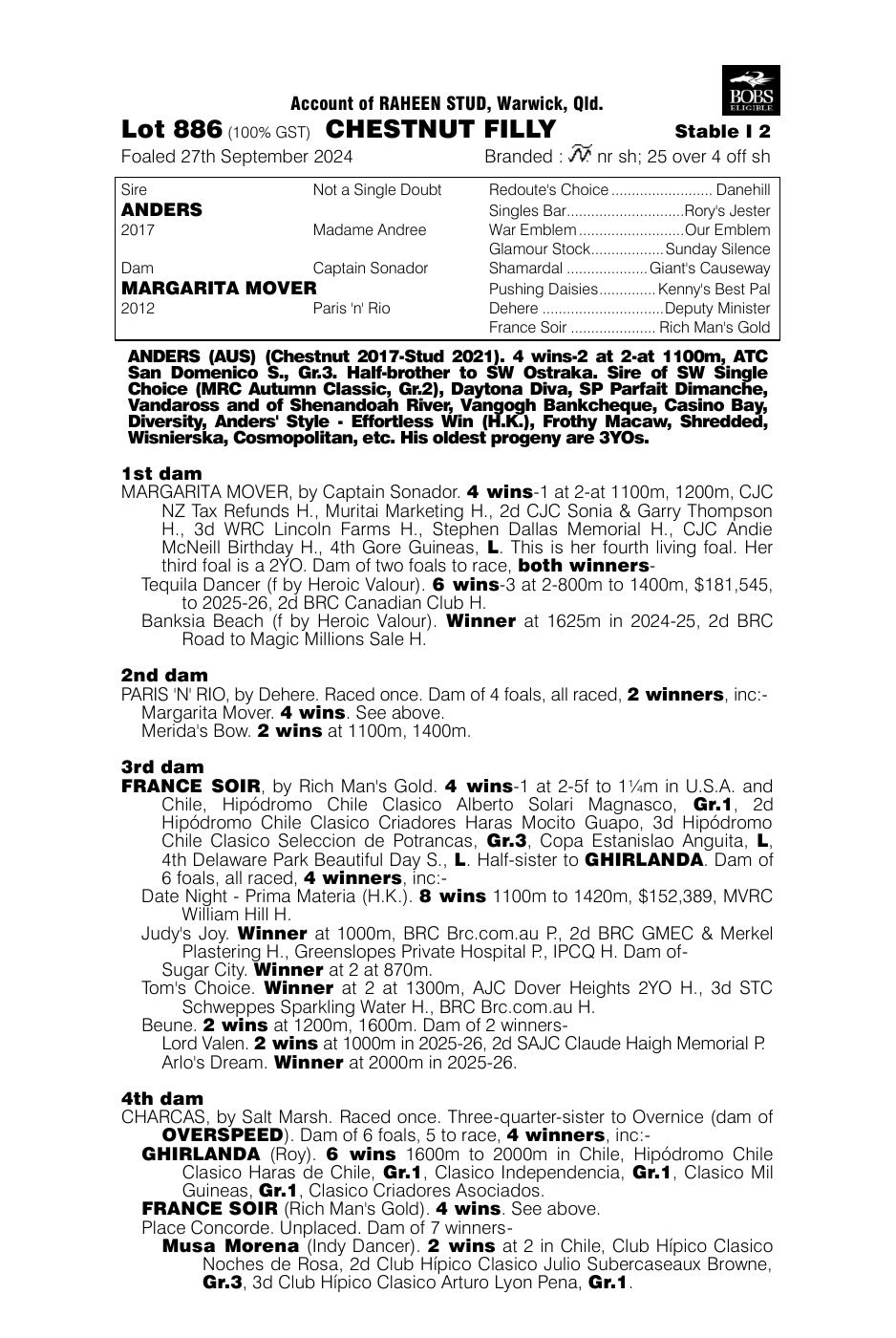 Pedigree - Lot 886