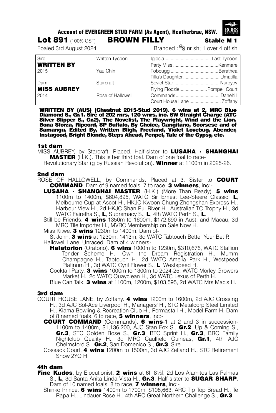 Pedigree - Lot 891