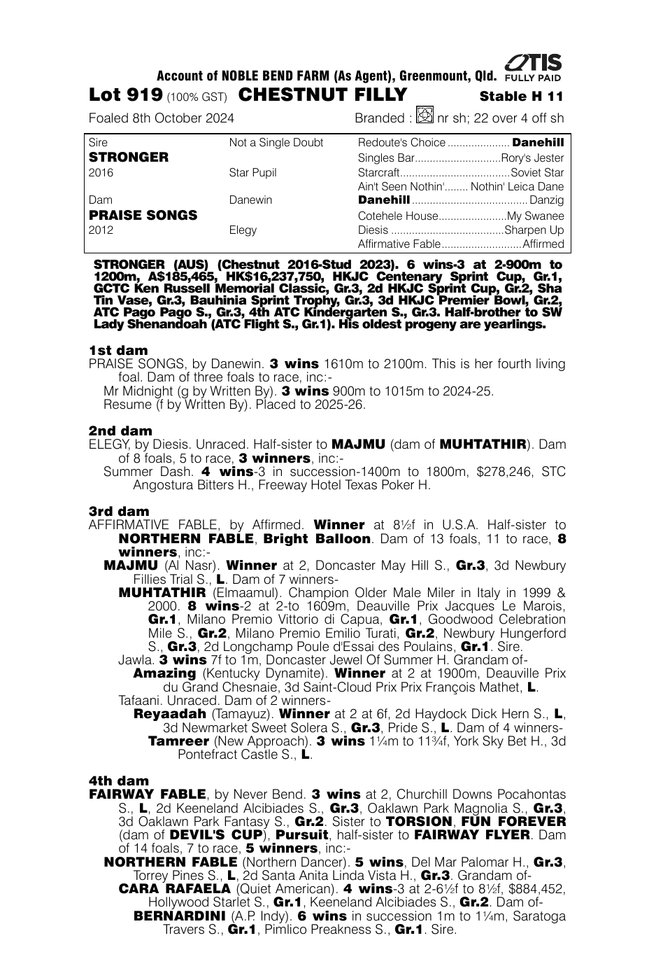 Pedigree - Lot 919