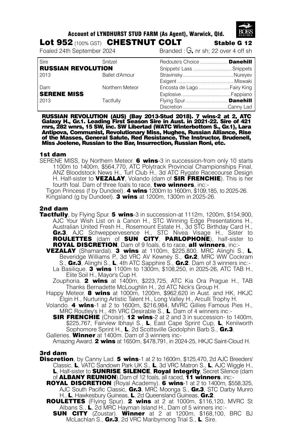 Pedigree - Lot 952