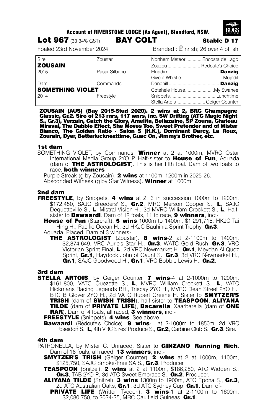 Pedigree - Lot 967