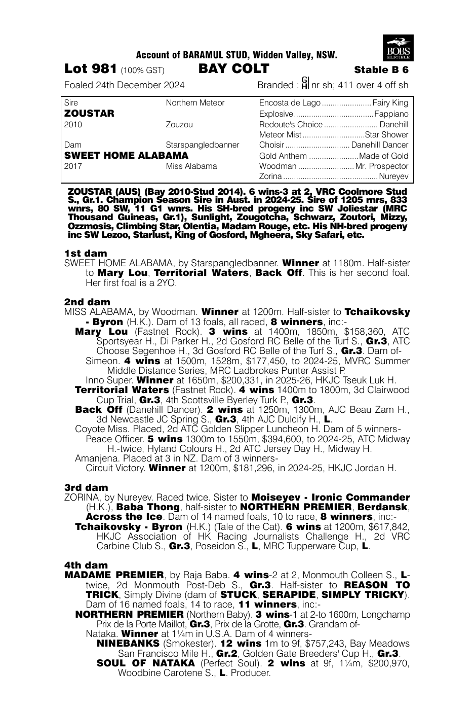 Pedigree - Lot 981