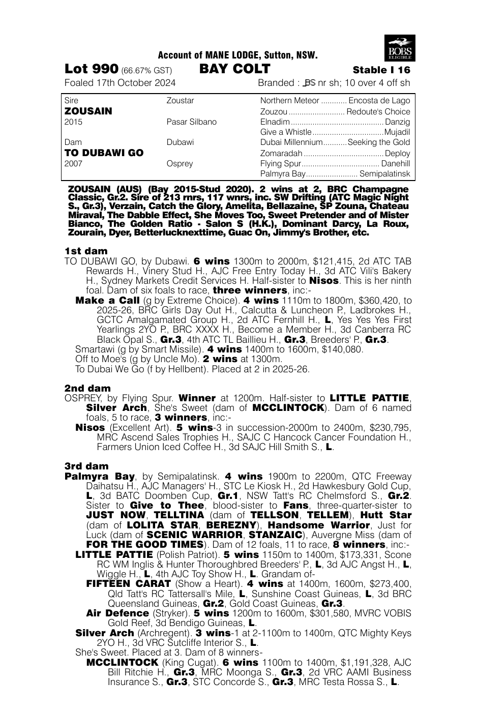 Pedigree - Lot 990