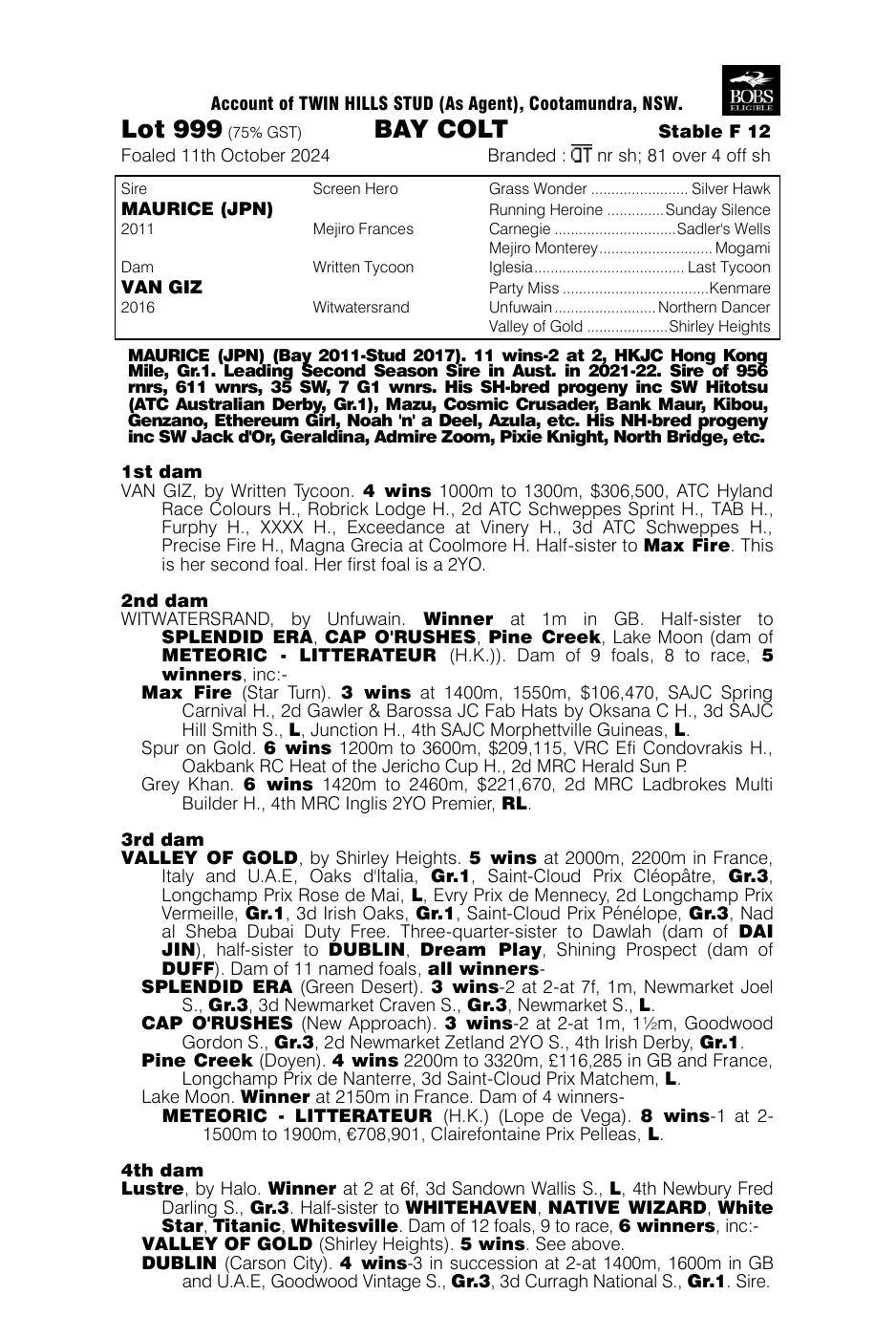 Pedigree - Lot 999