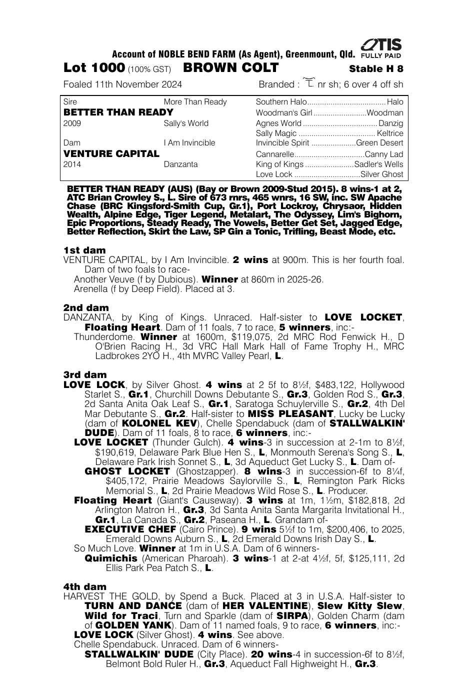 Pedigree - Lot 1000