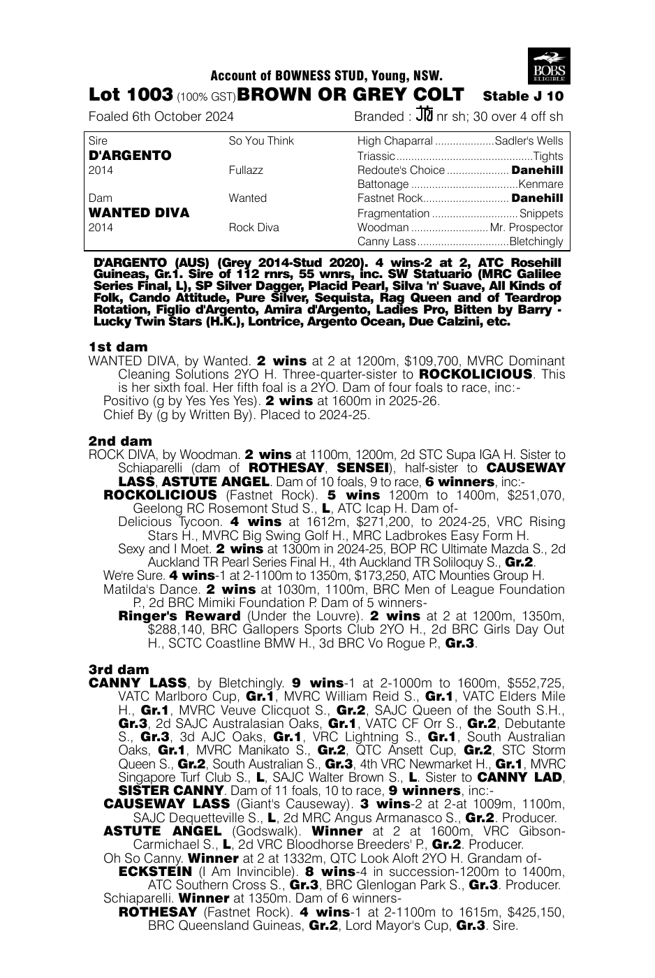 Pedigree - Lot 1003