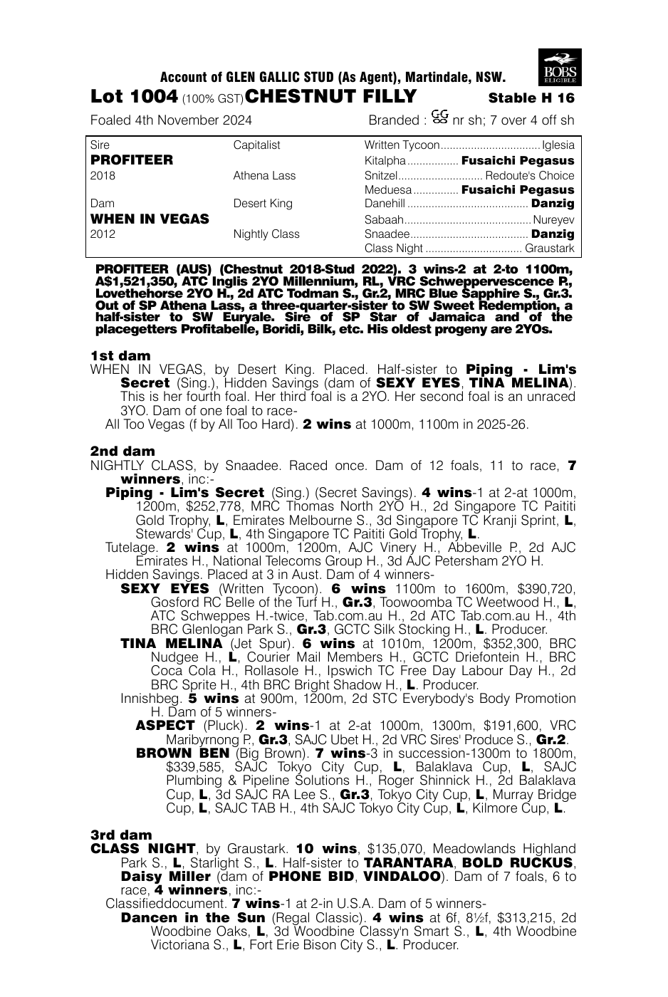 Pedigree - Lot 1004