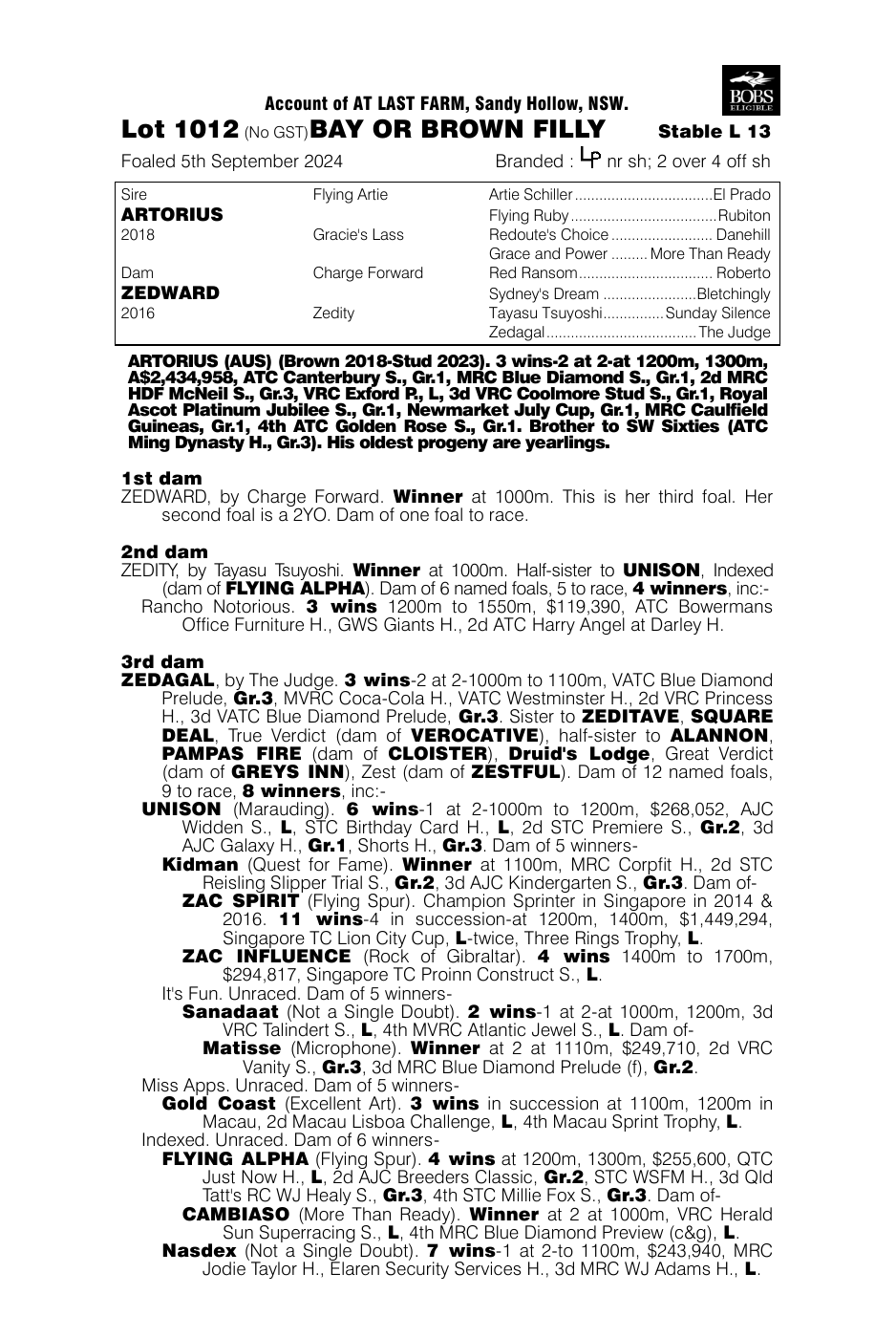 Pedigree - Lot 1012