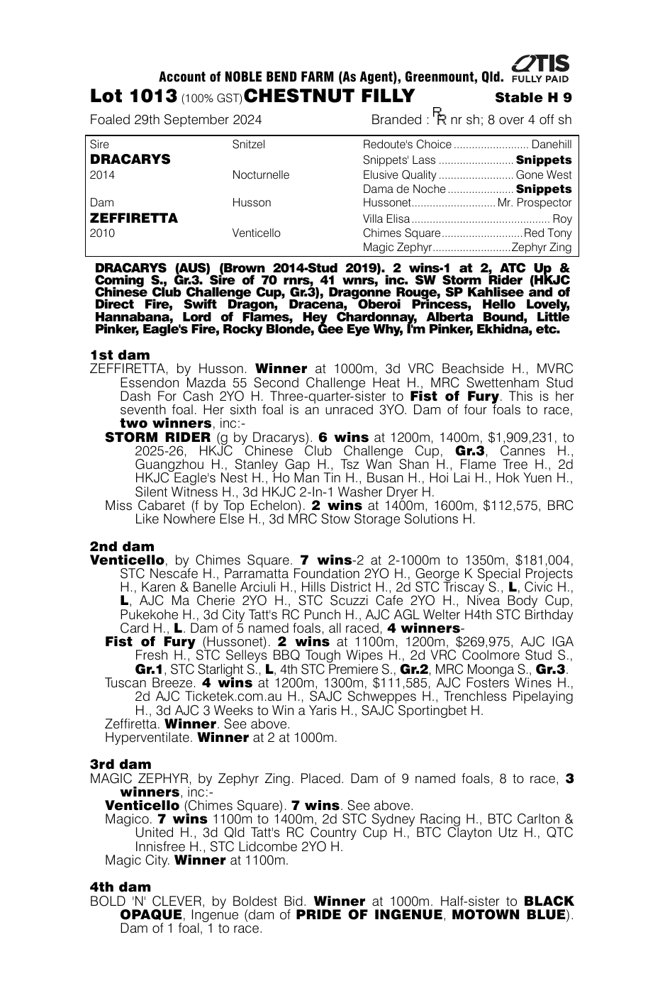 Pedigree - Lot 1013