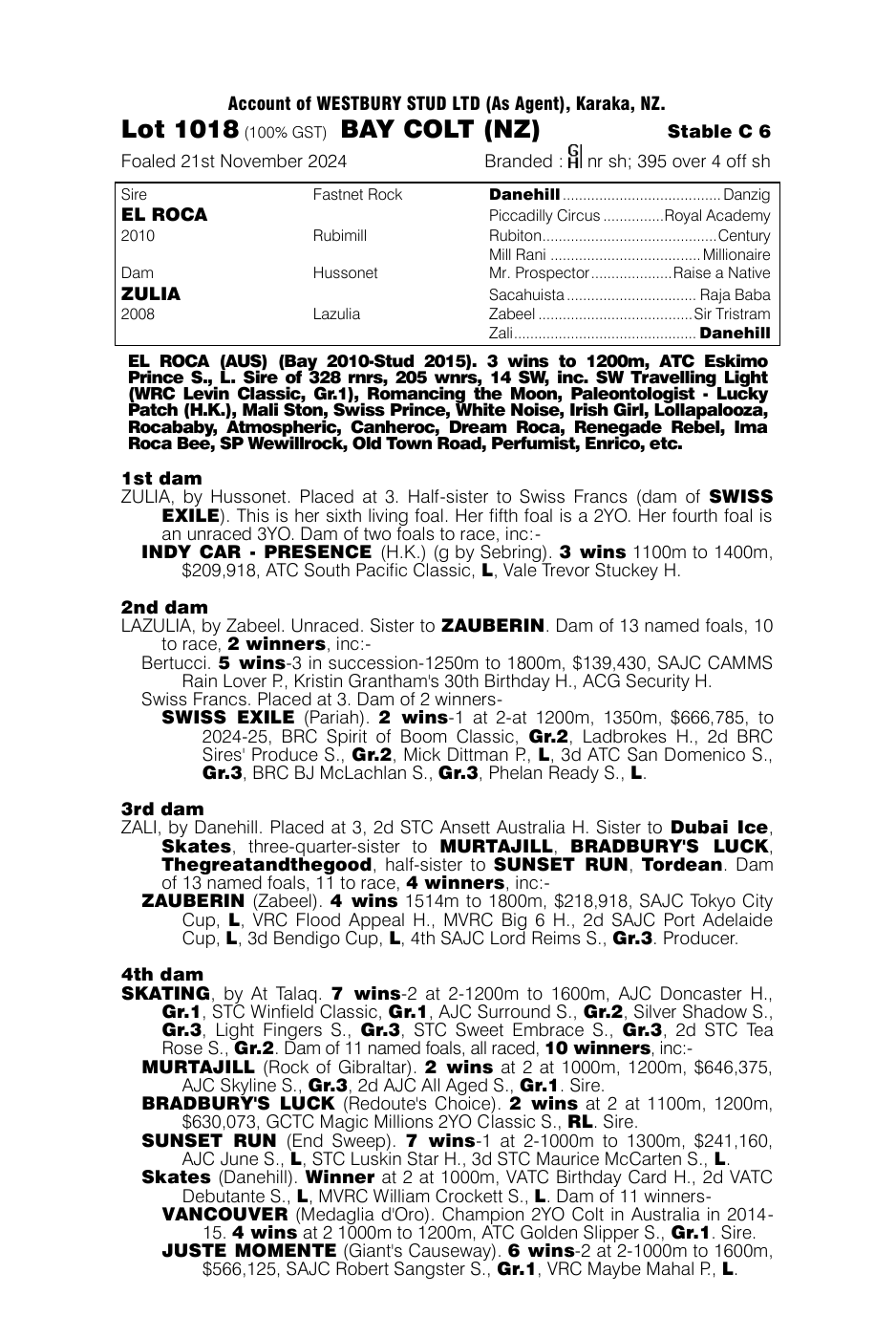 Pedigree - Lot 1018
