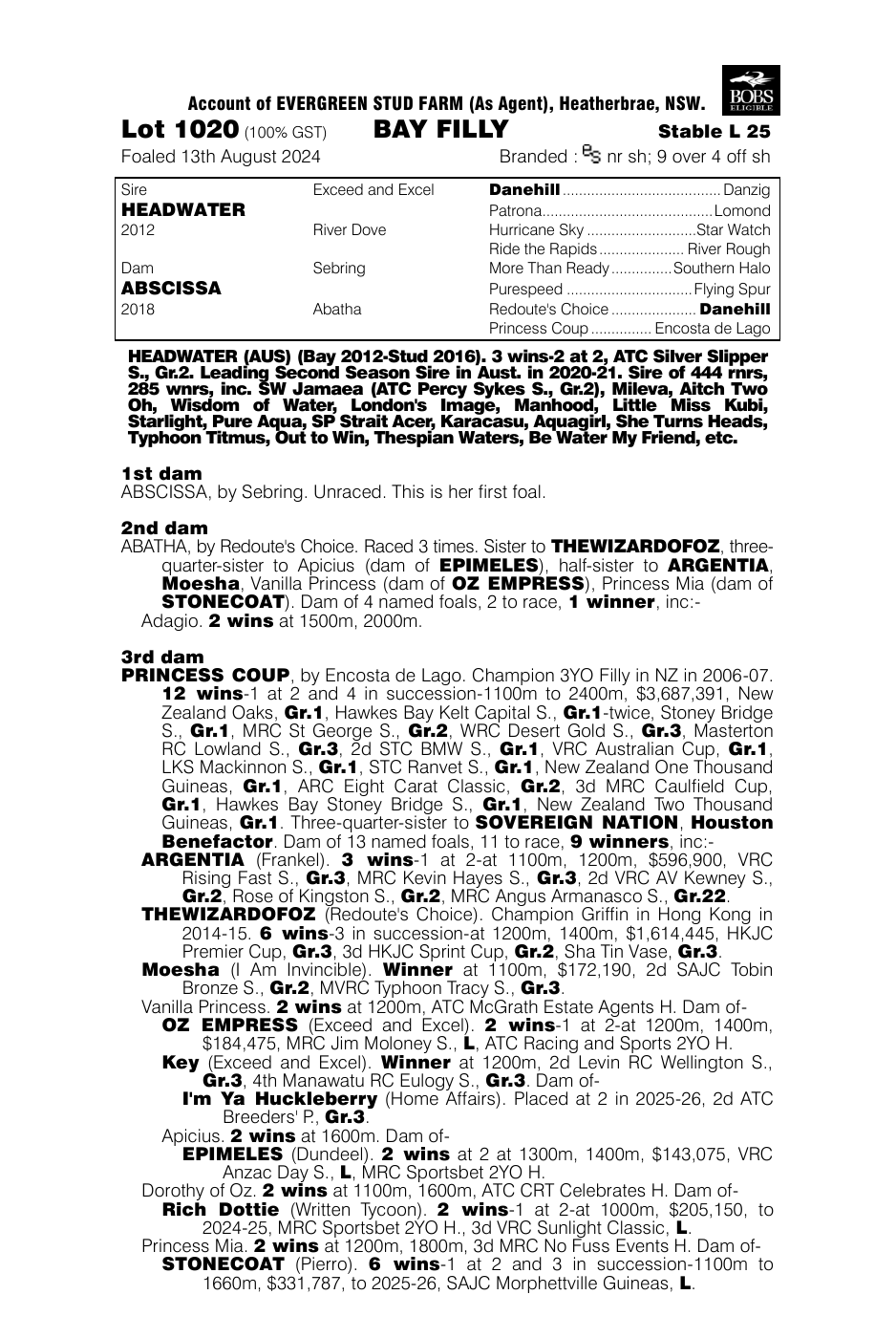 Pedigree - Lot 1020