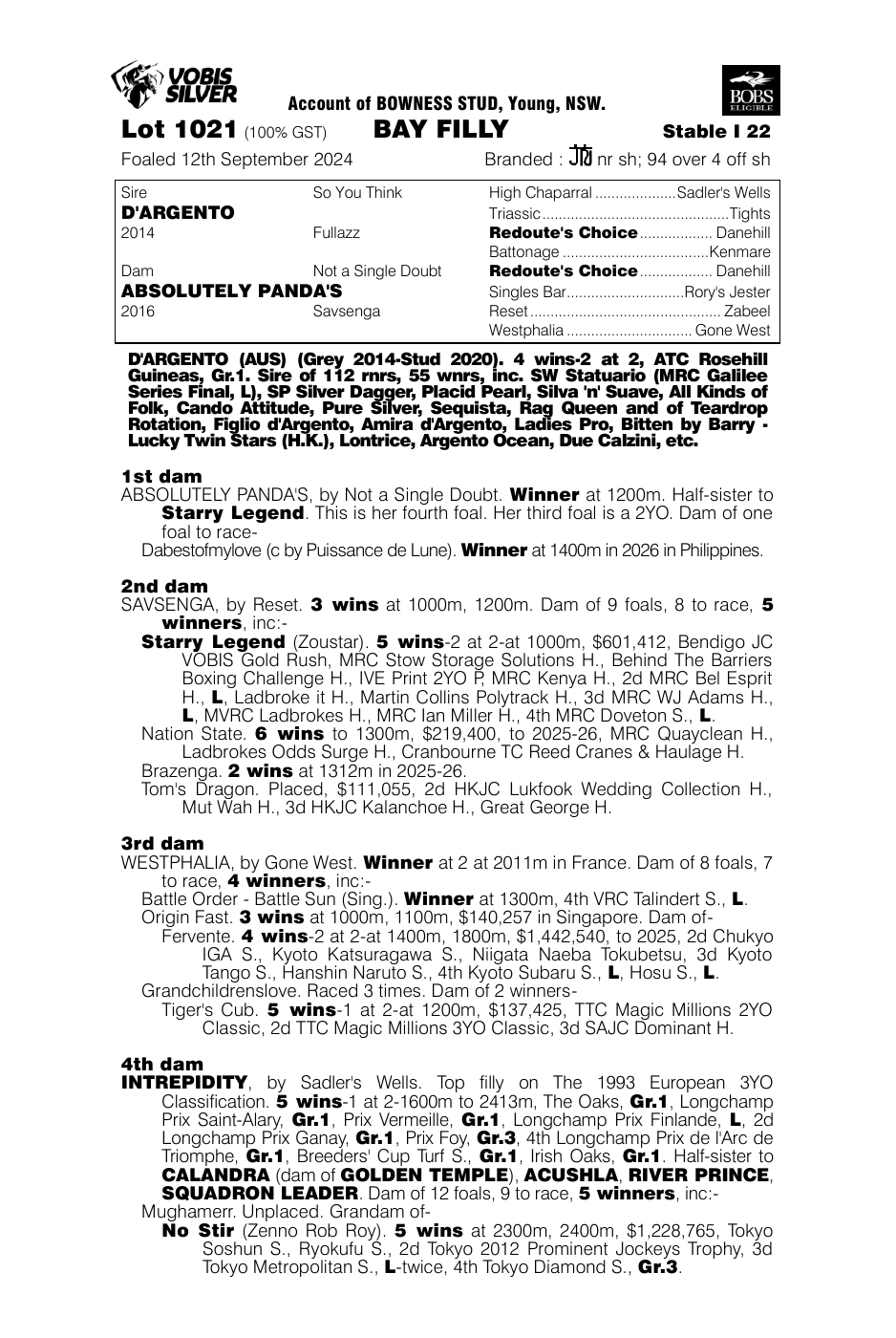Pedigree - Lot 1021