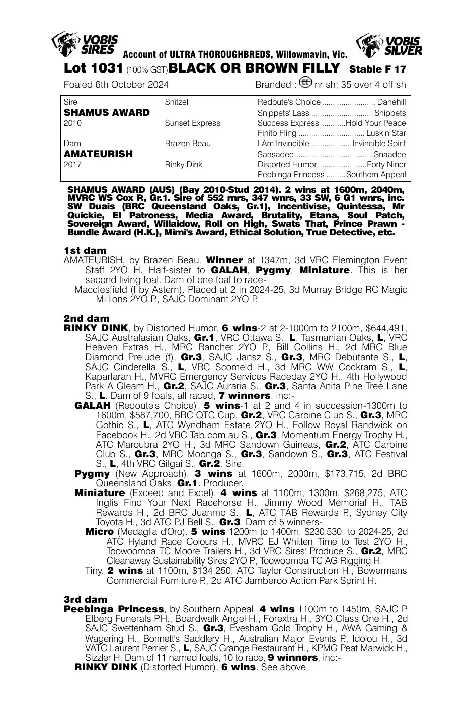 Pedigree - Lot 1031