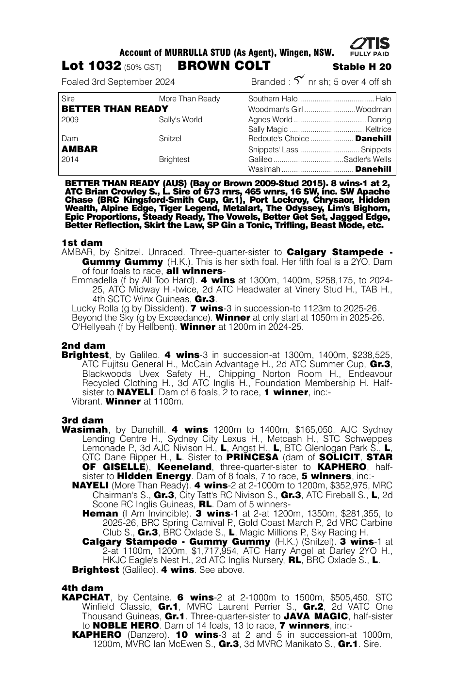 Pedigree - Lot 1032
