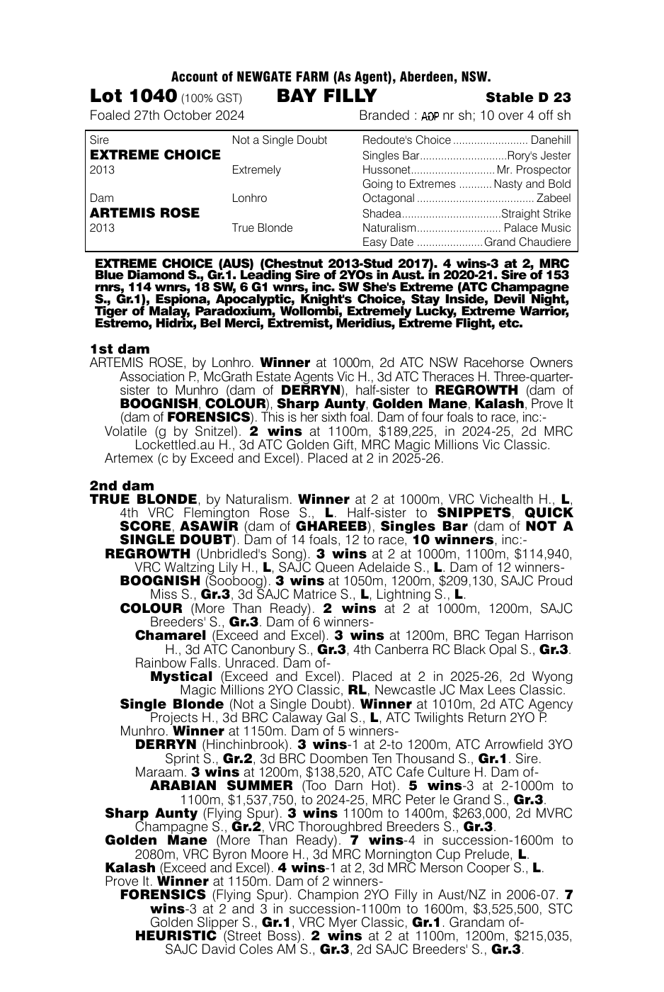 Pedigree - Lot 1040