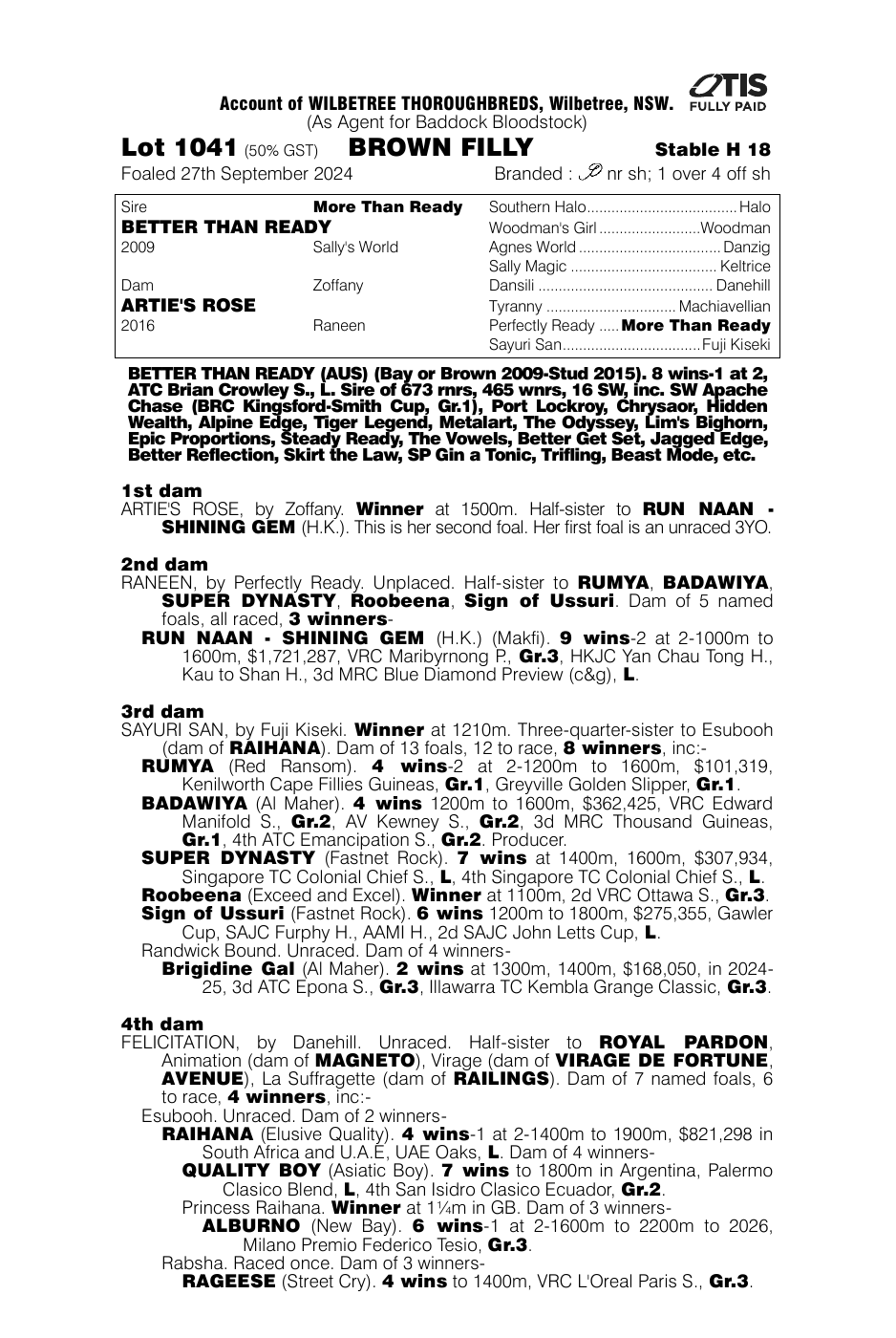 Pedigree - Lot 1041