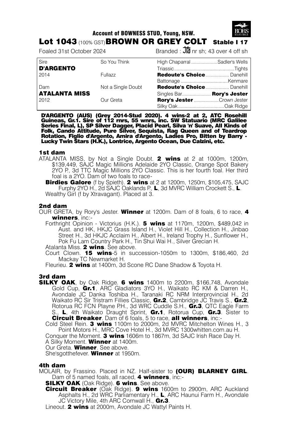 Pedigree - Lot 1043