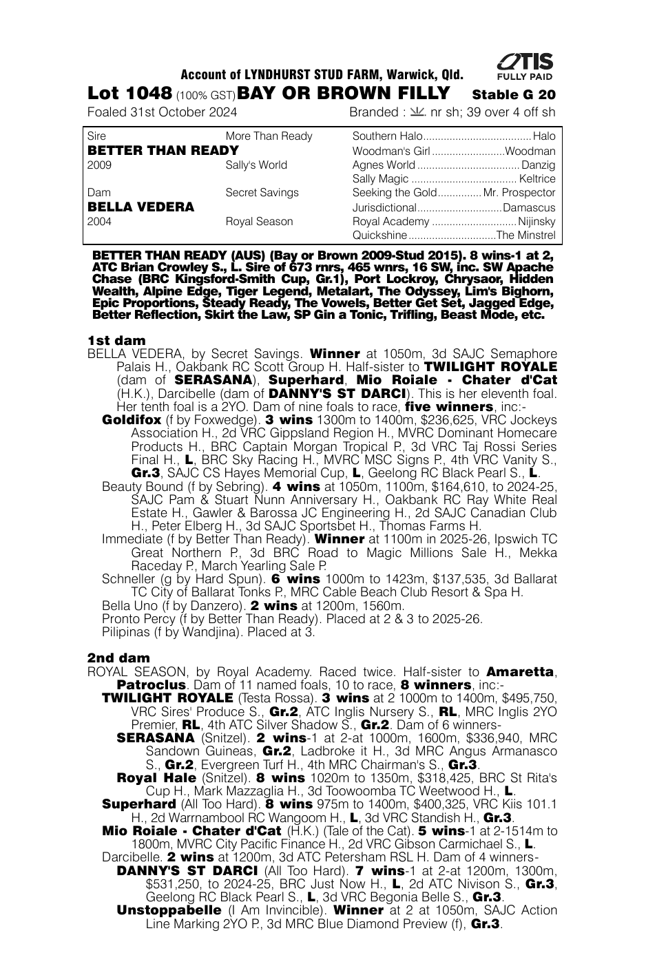 Pedigree - Lot 1048