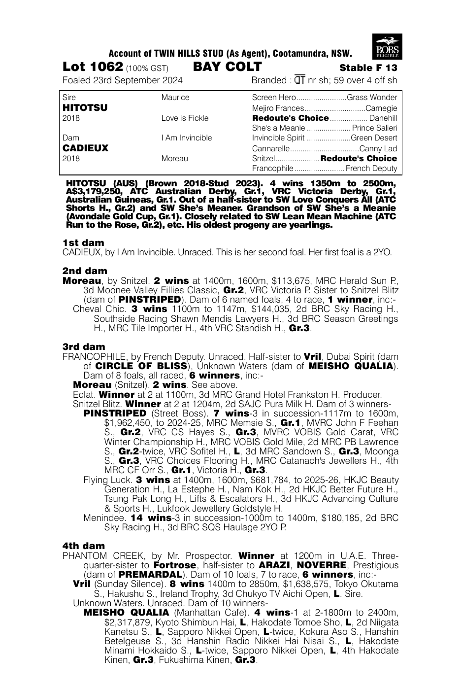 Pedigree - Lot 1062
