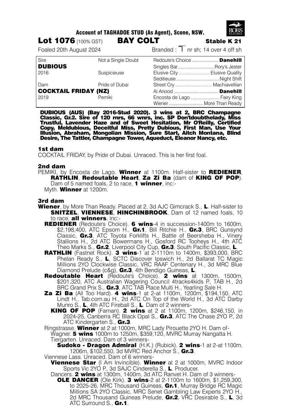 Pedigree - Lot 1076