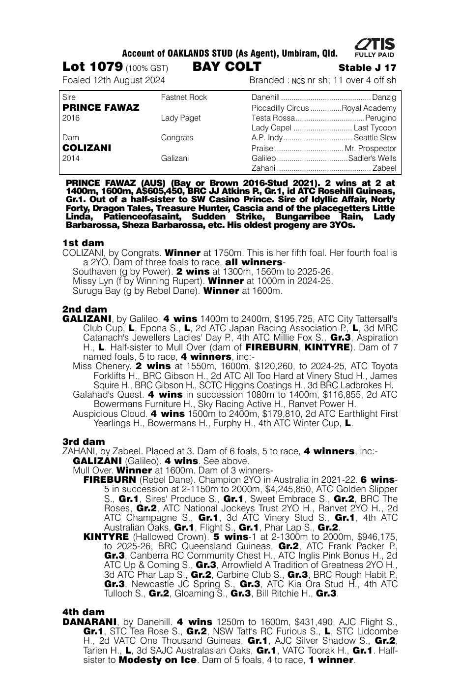 Pedigree - Lot 1079