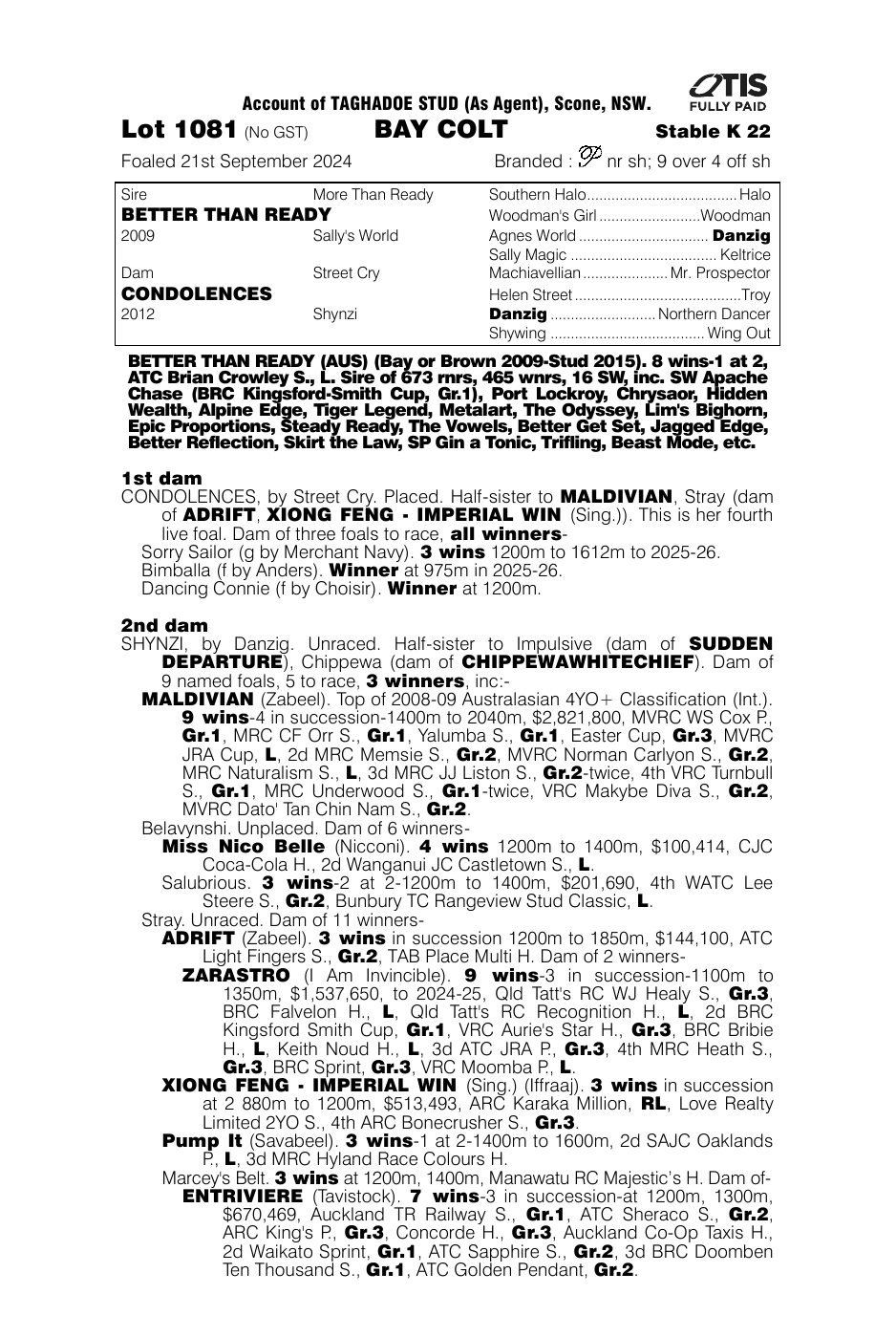 Pedigree - Lot 1081
