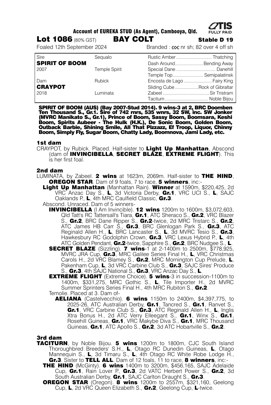 Pedigree - Lot 1086
