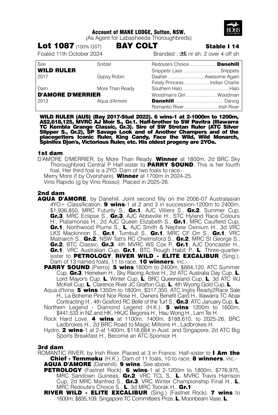 Pedigree - Lot 1087