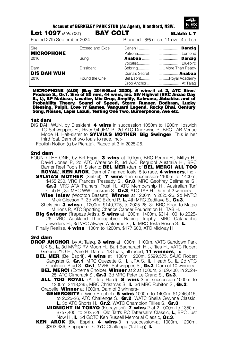 Pedigree - Lot 1097