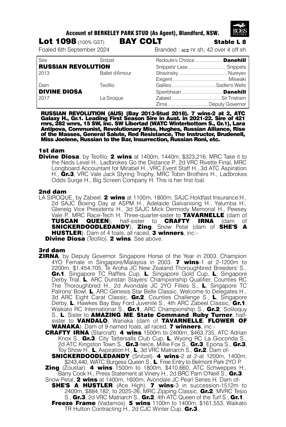 Pedigree - Lot 1098