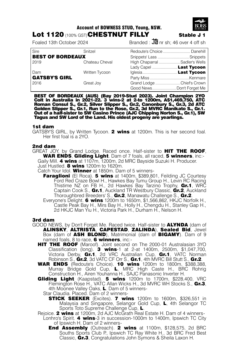 Pedigree - Lot 1120