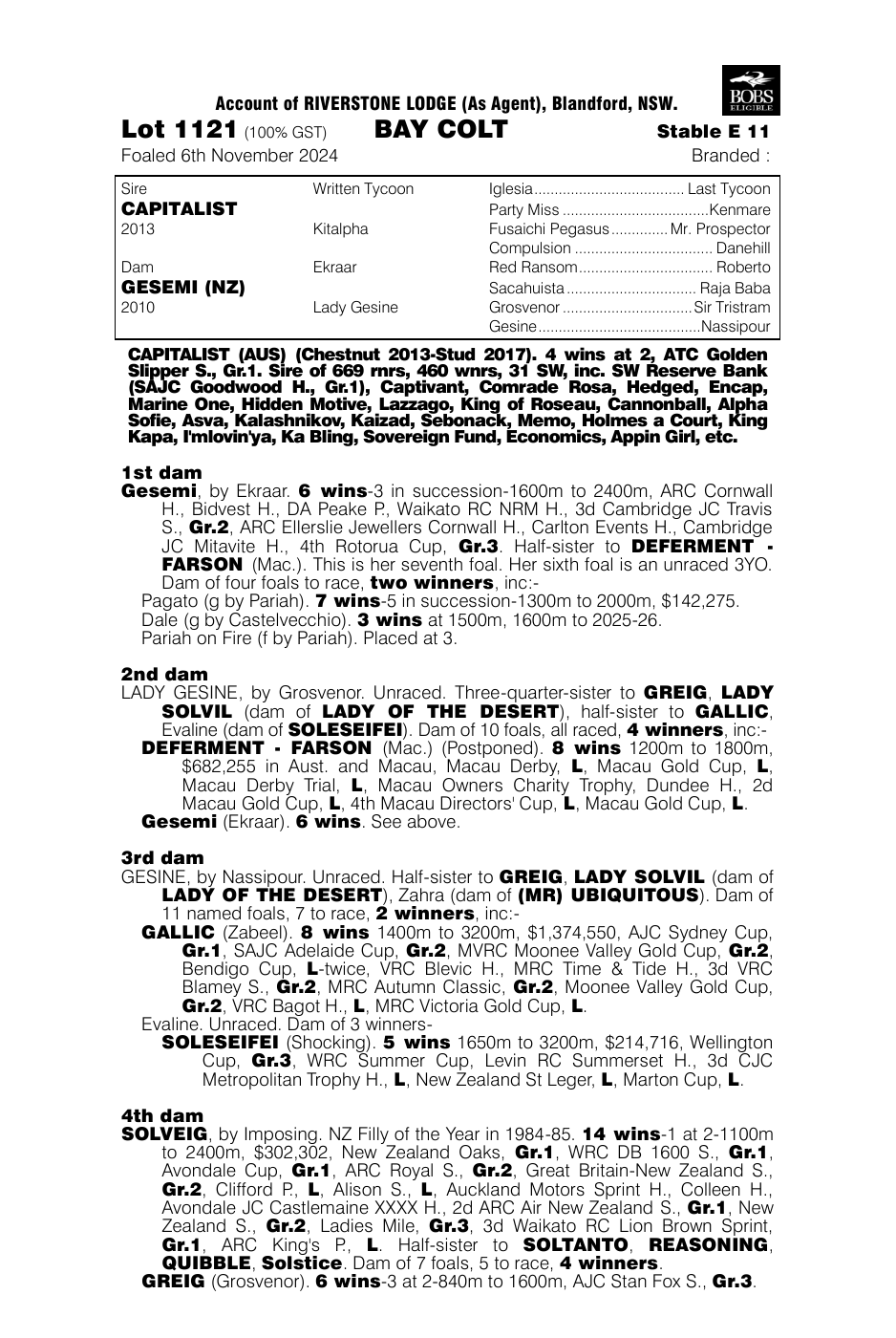 Pedigree - Lot 1121
