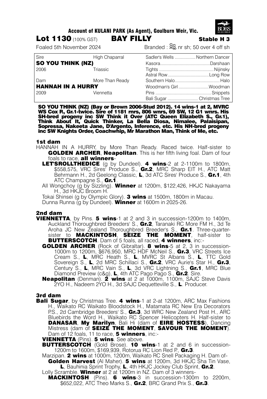 Pedigree - Lot 1130