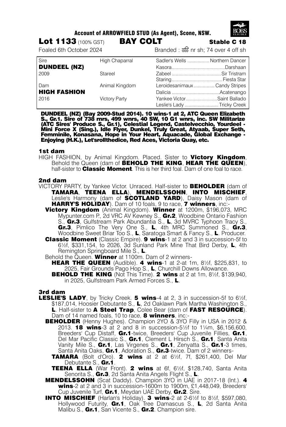 Pedigree - Lot 1133