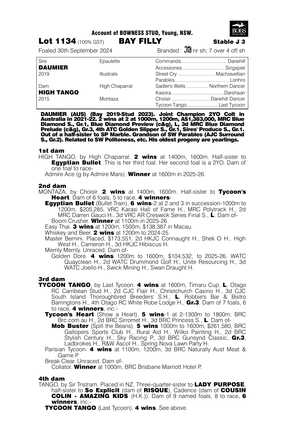 Pedigree - Lot 1134