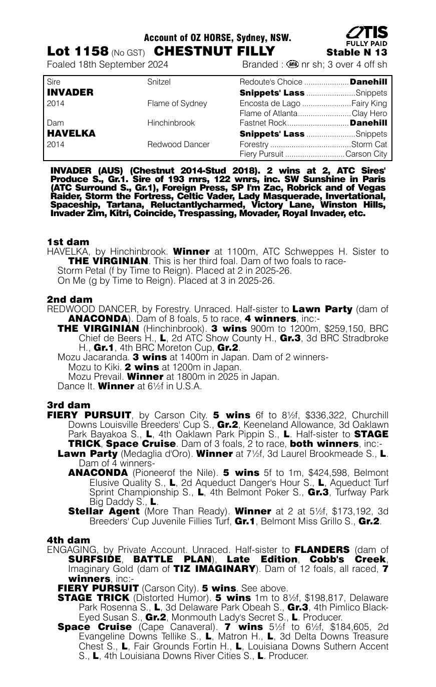 Pedigree - Lot 1158