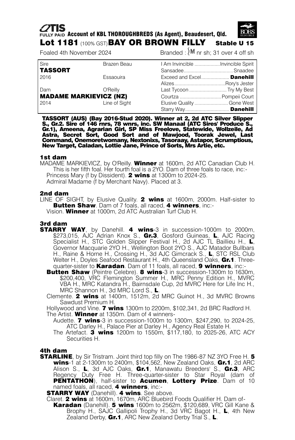 Pedigree - Lot 1181