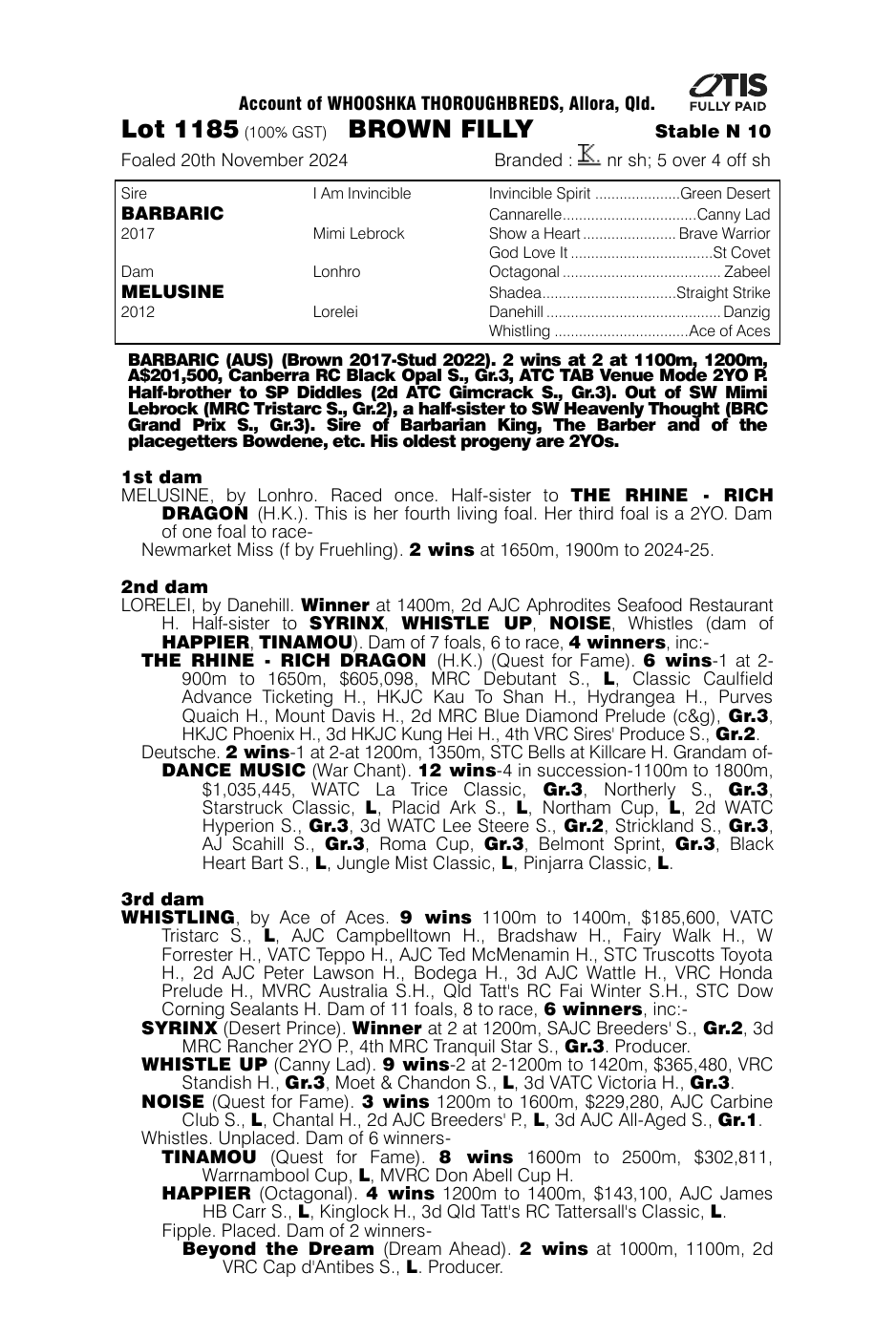 Pedigree - Lot 1185