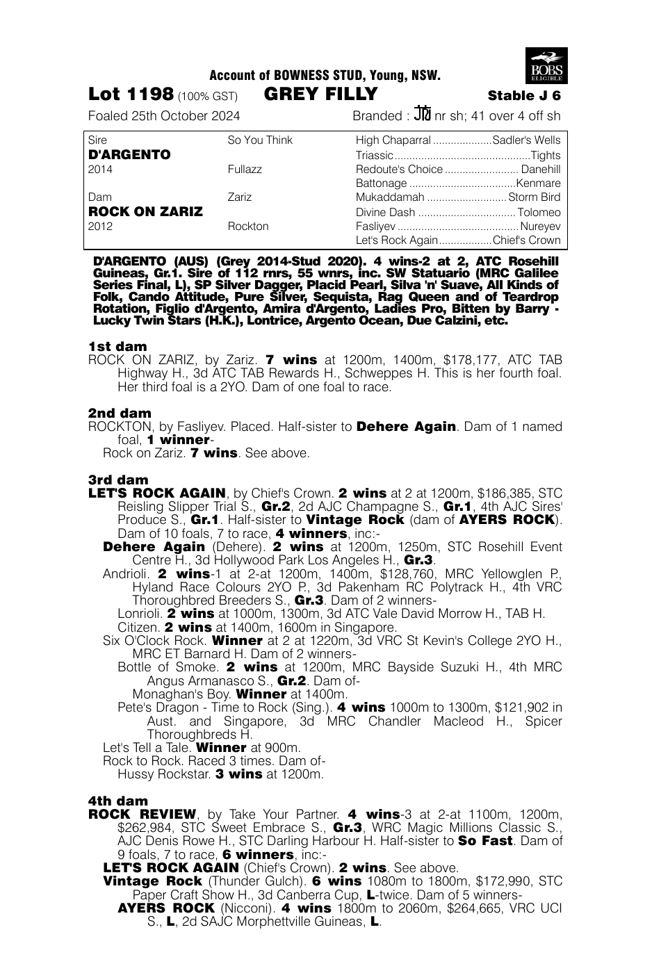 Pedigree - Lot 1198