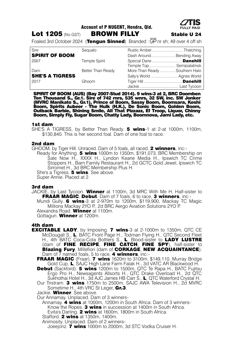 Pedigree - Lot 1205