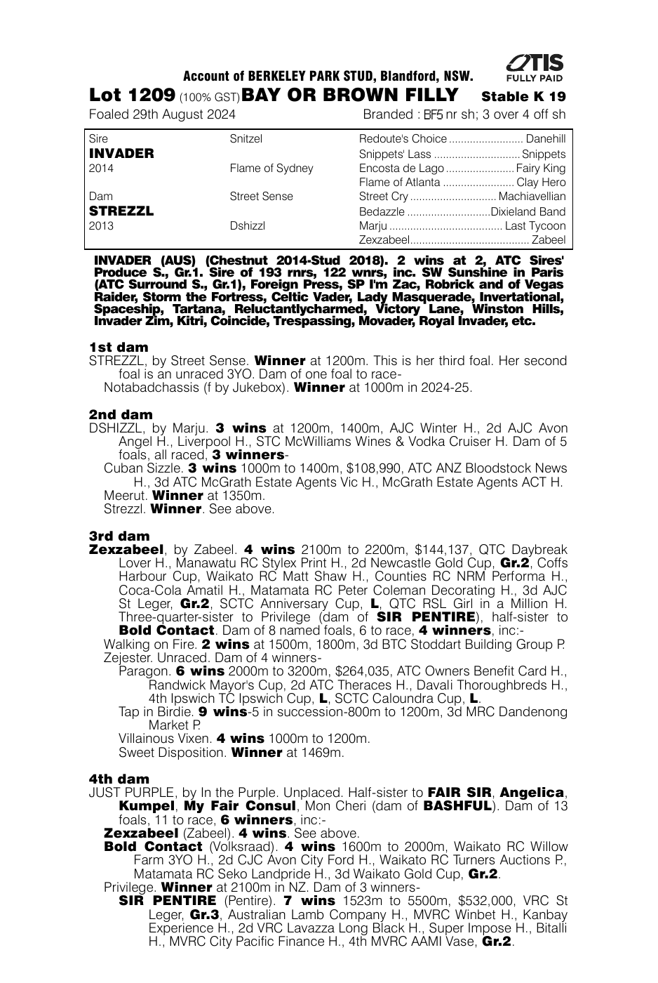 Pedigree - Lot 1209