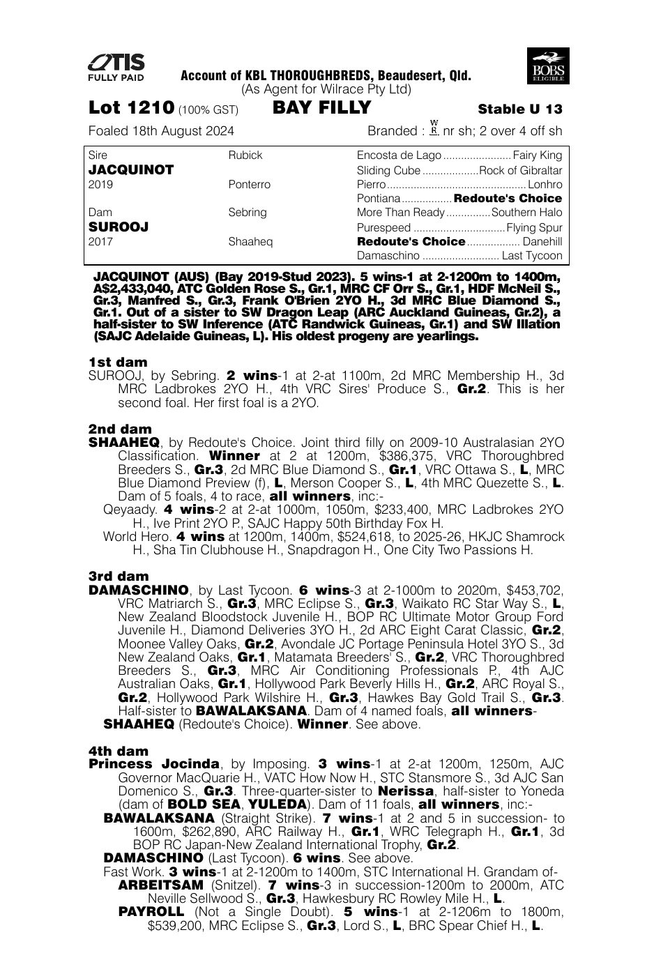 Pedigree - Lot 1210